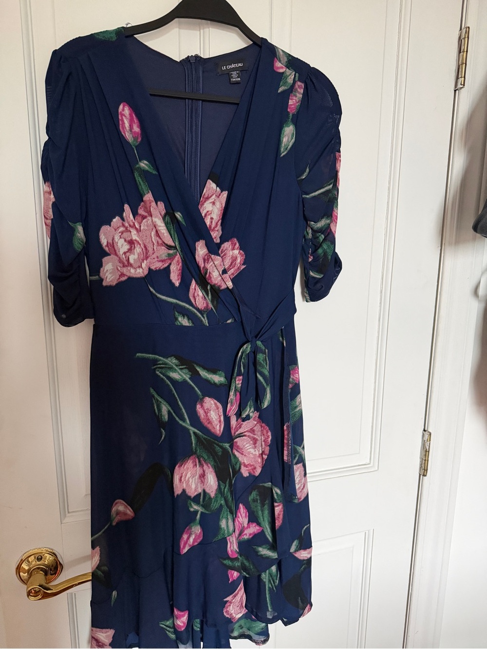 le chateau Navy Floral Midi Dress with Pink Blooms - Picture 2 of 9